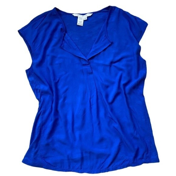 Max Studio Women's Top Sz M Blue Short Sleeve Casual Rayon Blouse - Picture 2 of 9
